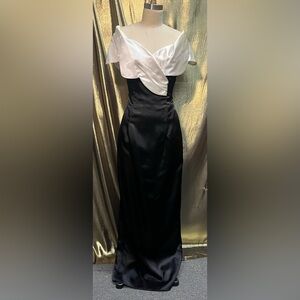 Vintage 80s 90s Black & White Satin Dress